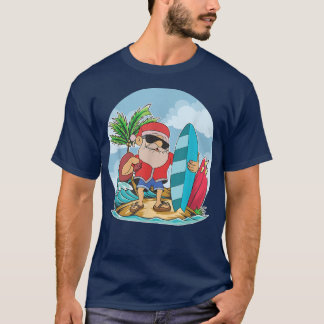 Funny Jultomten Surfing Summer Hawaiian Christma T Shirt