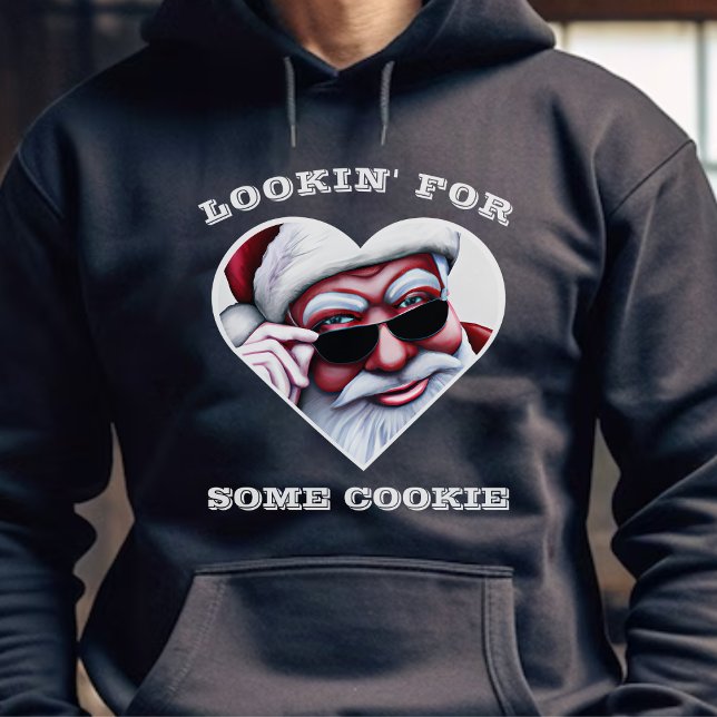 Funny Jultomten Tittar för Cookie-jul Hoodie (Funny Santa Claus Looking for Cookie Christmas Hoodie)