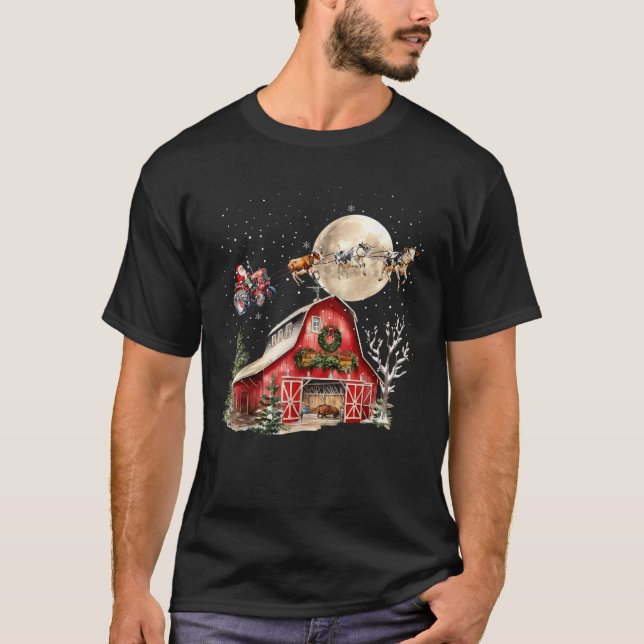 Funny Jultomten Tractor Cows Farm Farmer Christm T Shirt (Framsida)
