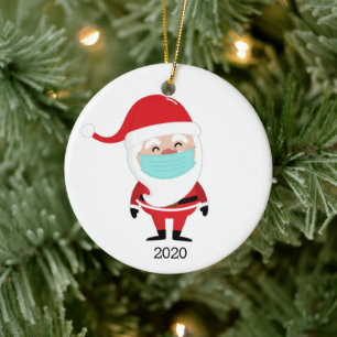 Funny Jultomten Wearing Facemask 2020 jul Julgransprydnad Keramik