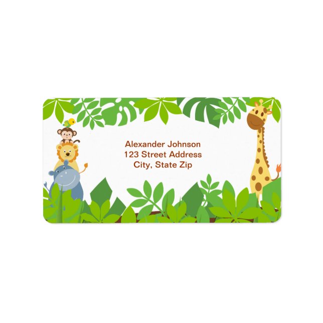 Funny Jungle Baby djur Address Label Adressetikett (Framsidan)