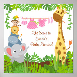 Funny Jungle Baby djur Baby Shower Poster
