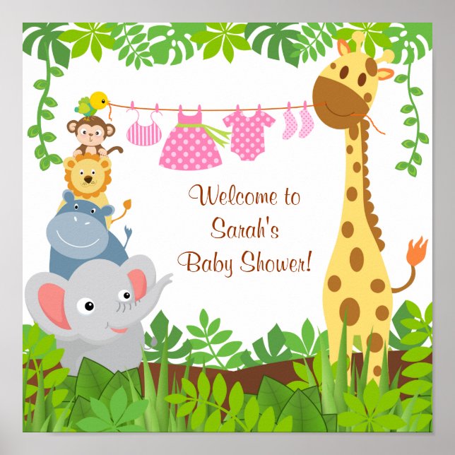 Funny Jungle Baby djur Baby Shower Poster (Framsidan)