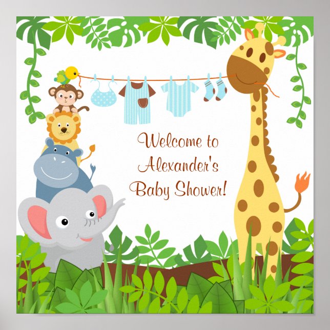 Funny Jungle Baby djur Baby Shower Poster (Framsidan)