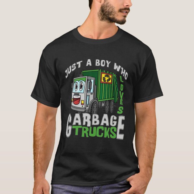 Funny Just A Boy Who Loves Garbage Trucks T Shirt (Framsida)