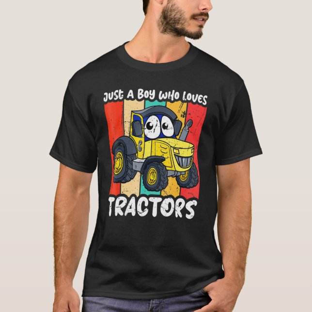 Funny just A Boy Who Loves Tractors T Shirt (Framsida)