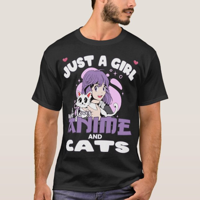 Funny Just a Girl who loves Anime and Cats Lover T Shirt (Framsida)