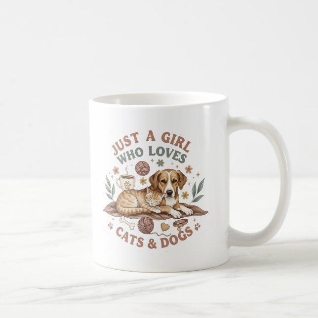 funny Just a Girl who Loves Cats and Dogs mom Kaffemugg (Höger)