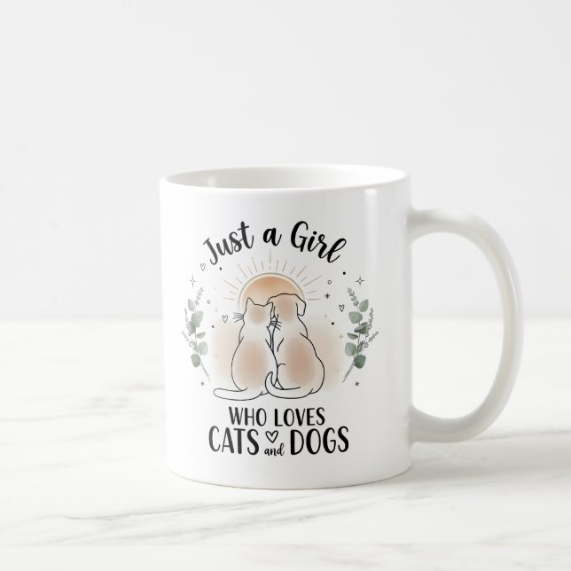 funny Just a Girl who Loves Cats and Dogs mom Kaffemugg (Höger)