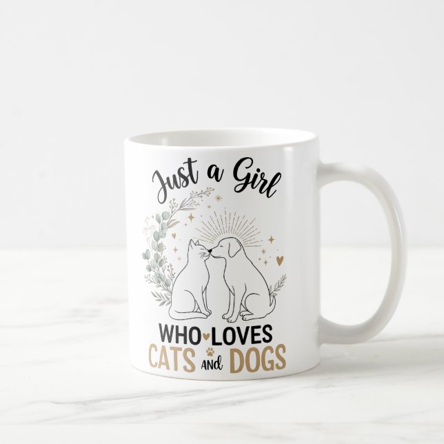 funny Just a Girl who Loves Cats and Dogs mom Kaffemugg (Höger)