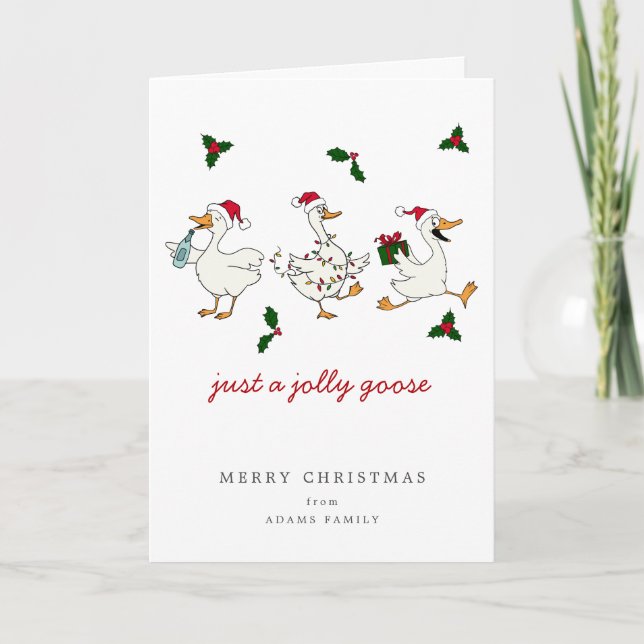 Funny Just A Jolly Goose Silly Santa Christmas Kort (Framsida)