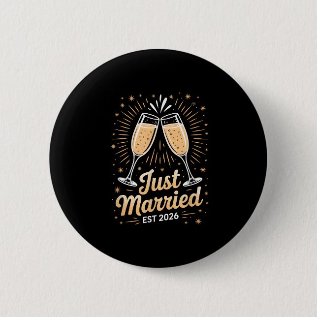 Funny Just Married Newlywed Honeymoon Couple 2026  Knapp (Framsida)