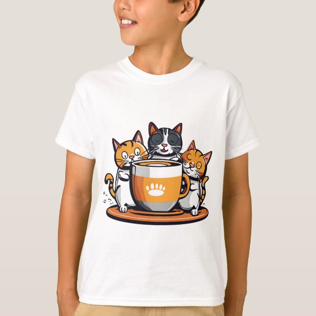 Funny Kaffe och catrs för barn T-Shirt (Framsida)