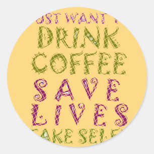 Funny kaffedesign för självfiber runt klistermärke