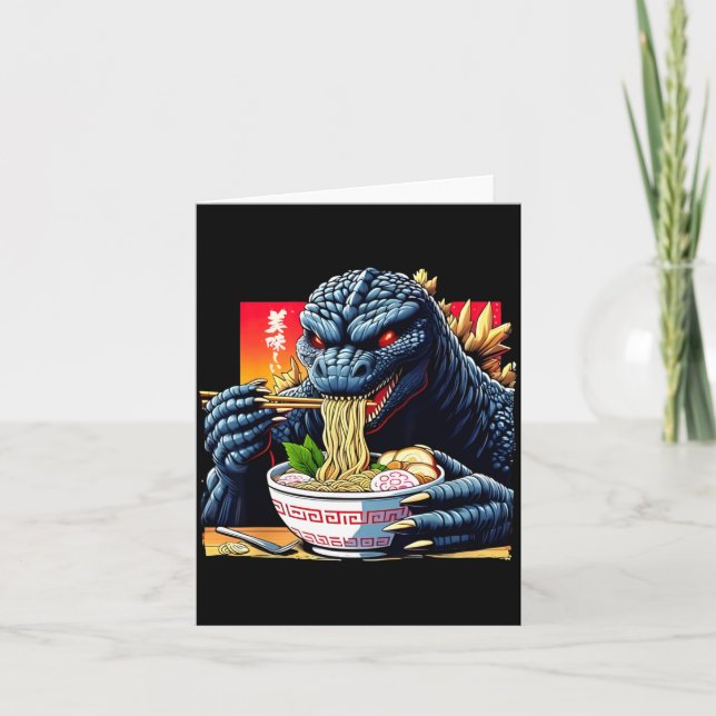 Funny Kaiju Eating Ramen Japanese Monster Lover Bi Kort (Framsida)
