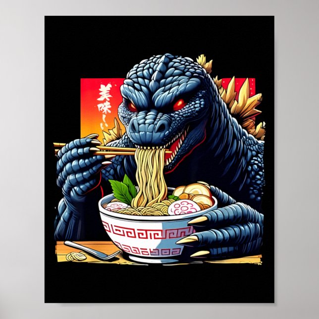 Funny Kaiju Eating Ramen Japanese Monster Lover Bi Poster (Framsidan)