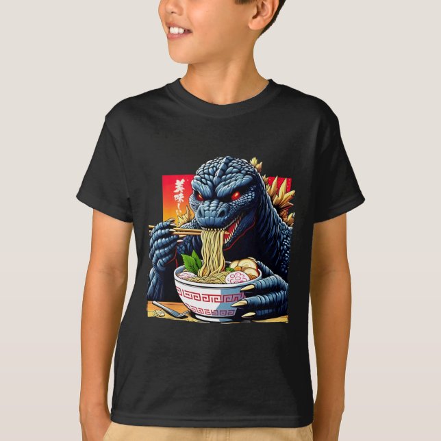 Funny Kaiju Eating Ramen Japanese Monster Lover Bi T Shirt (Framsida)