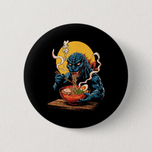 Funny Kaiju Eating Ramen Japansk Monster Älskare B Knapp