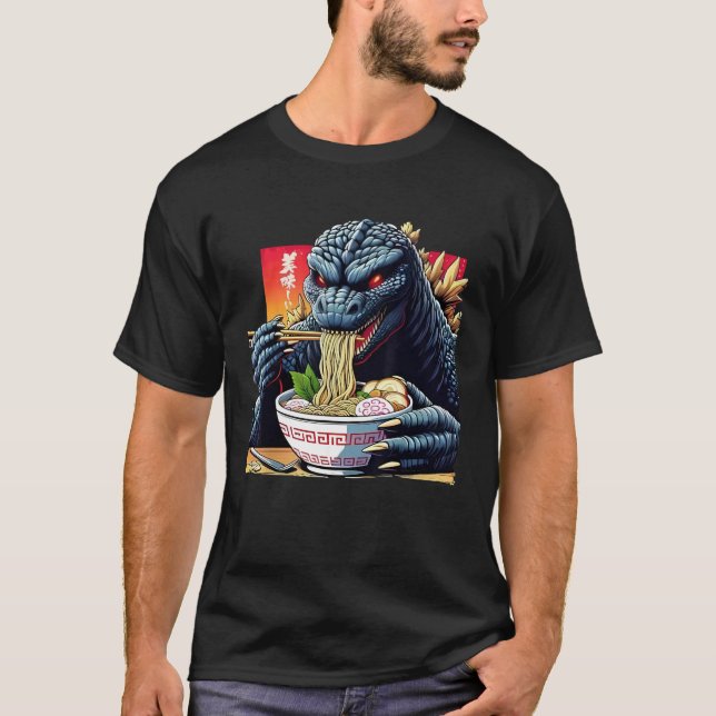 Funny Kaiju Eating Ramen Japansk Monster Älskare B T Shirt (Framsida)