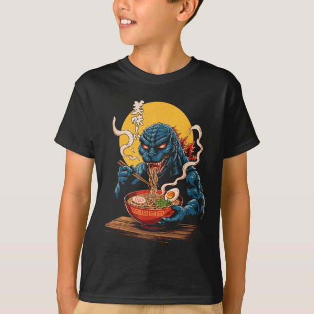 Funny Kaiju Eating Ramen Japansk Monster Älskare B T Shirt (Framsida)