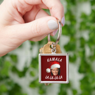 Funny Kamala Harris Ansikte Santa Hat jul Fyrkantig Silverfärgad Nyckelring