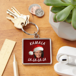 Funny Kamala Harris Ansikte Santa Hat jul Fyrkantig Silverfärgad Nyckelring