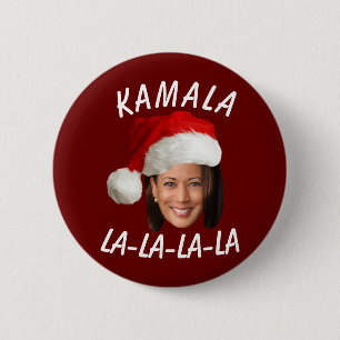 Funny Kamala Harris Ansikte Santa Hat jul Knapp