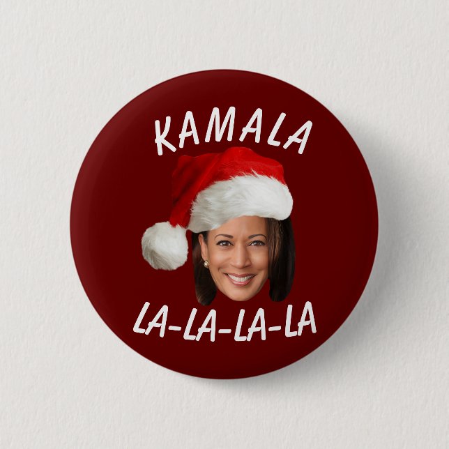Funny Kamala Harris Ansikte Santa Hat jul Knapp (Framsida)