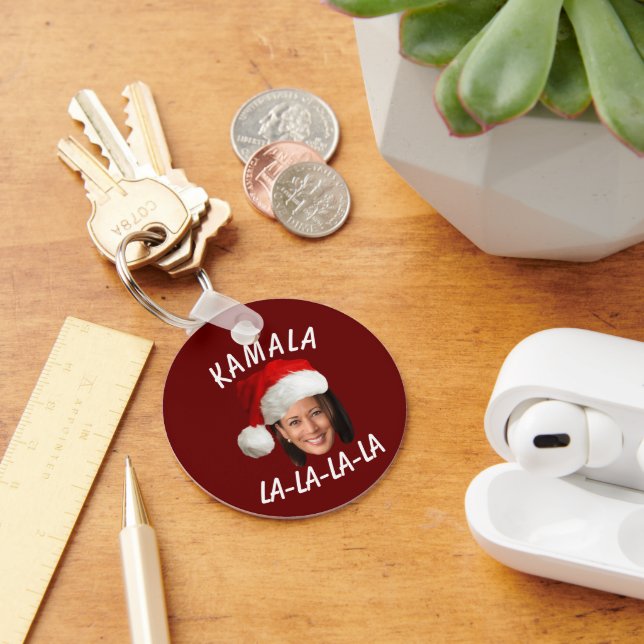 Funny Kamala Harris Ansikte Santa Hat jul Nyckelring (Skrivbord)