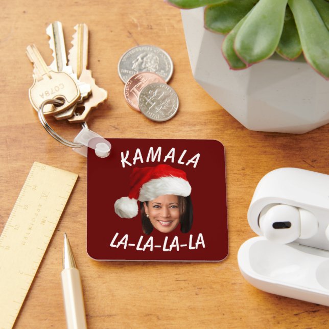 Funny Kamala Harris Ansikte Santa Hat jul Nyckelring (Skrivbord)