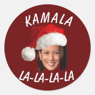 Funny Kamala Harris Ansikte Santa Hat jul Runt Klistermärke