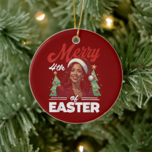 Funny Kamala Harris jul Santa Hat Julgransprydnad Keramik