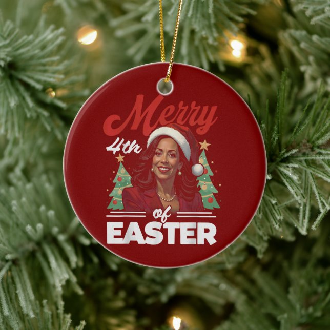 Funny Kamala Harris jul Santa Hat Julgransprydnad Keramik (Träd)