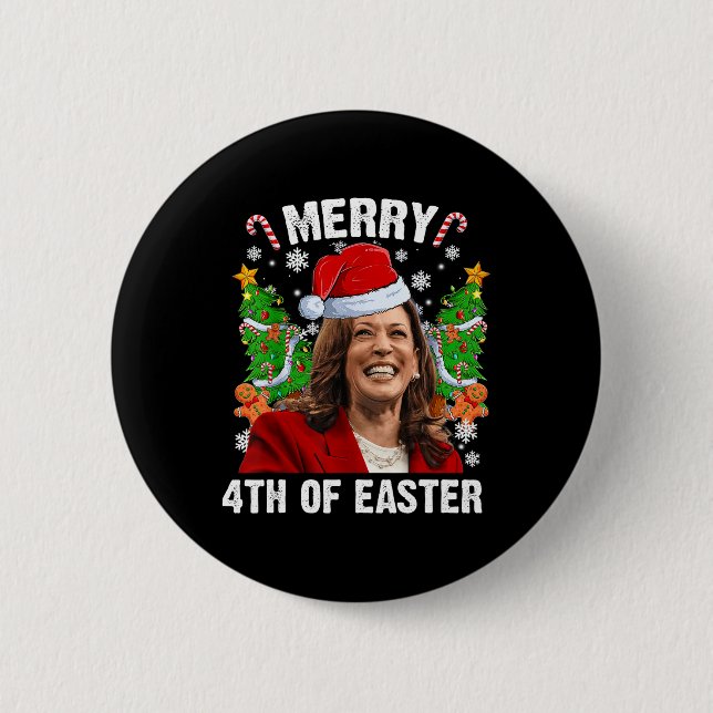 Funny Kamala Harris jul Santa Hat Merry 4:e Knapp (Framsida)
