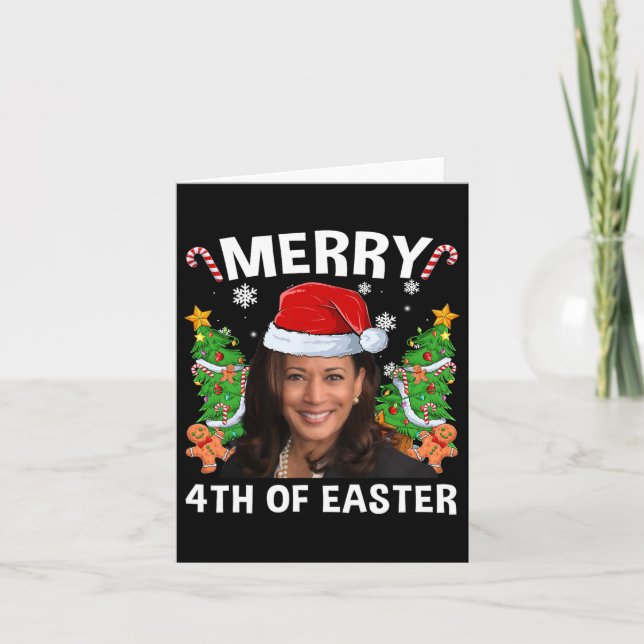 Funny Kamala Harris jul Santa Hat Merry 4:e Kort (Framsida)