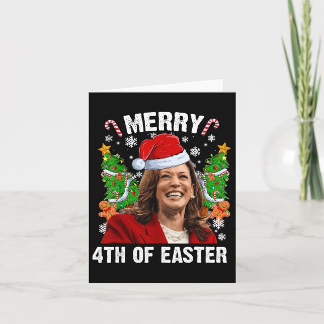 Funny Kamala Harris jul Santa Hat Merry 4:e Kort (Framsida)
