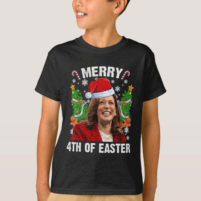 Funny Kamala Harris jul Santa Hat Merry 4:e T Shirt (Framsida)