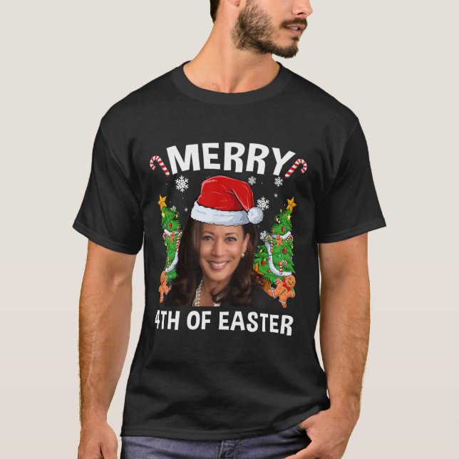 Funny Kamala Harris jul Santa Hat Merry 4:e T Shirt (Framsida)
