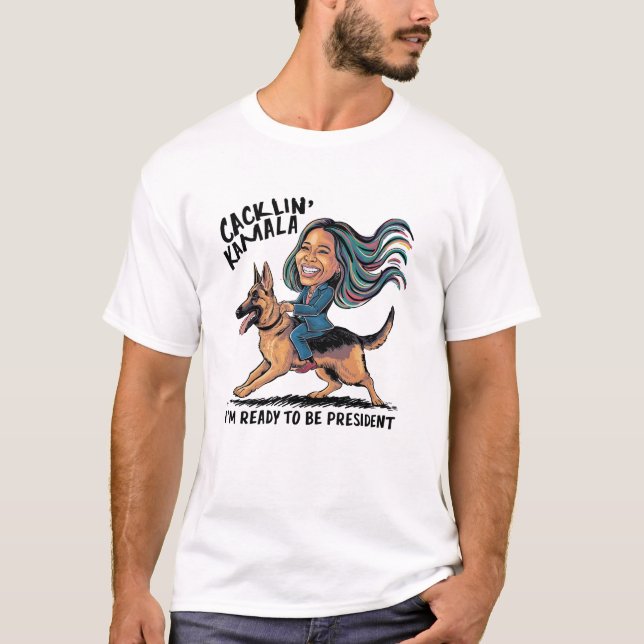 Funny Kamala Harris Riding German Shepherd Hund T Shirt (Framsida)
