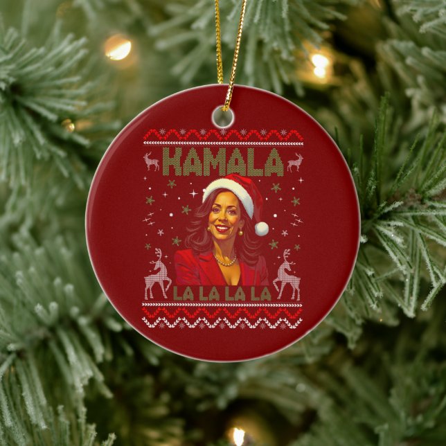 Funny Kamala Harris Santa Hat 2024 jul Julgransprydnad Keramik (Träd)