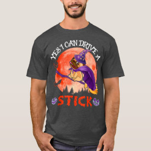 Funny kan köra ett Stick Halloween Pug Hund Witch  T Shirt