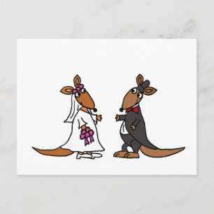 Funny Kangaroo Bride och Groom Bröllop Design Vykort