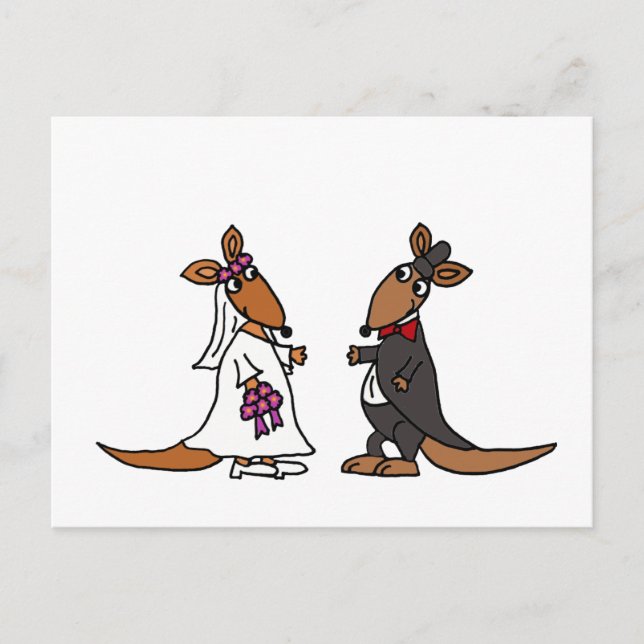 Funny Kangaroo Bride och Groom Bröllop Design Vykort (Framsida)