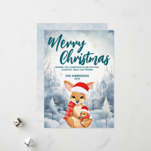Funny Kangaroo God jul träd snö Julfest Julkort