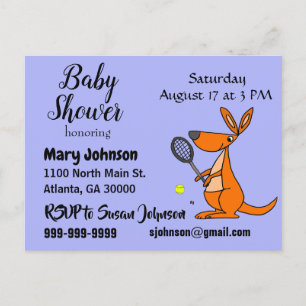 Funny Kangaroo spelar tennis Baby Shower Inbjudan Vykort