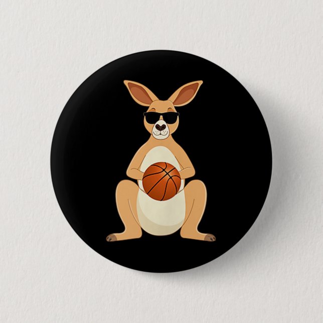 Funny Kangaroo Wearing Sungles Spela Basketball Knapp (Framsida)