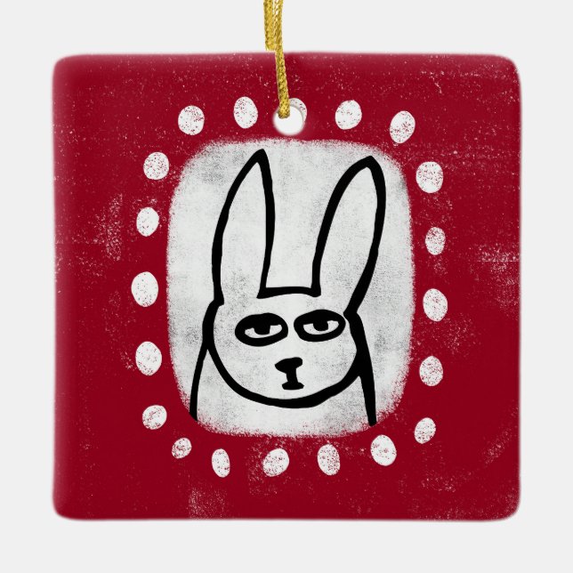 Funny kanin på röd ornament (Framsida)