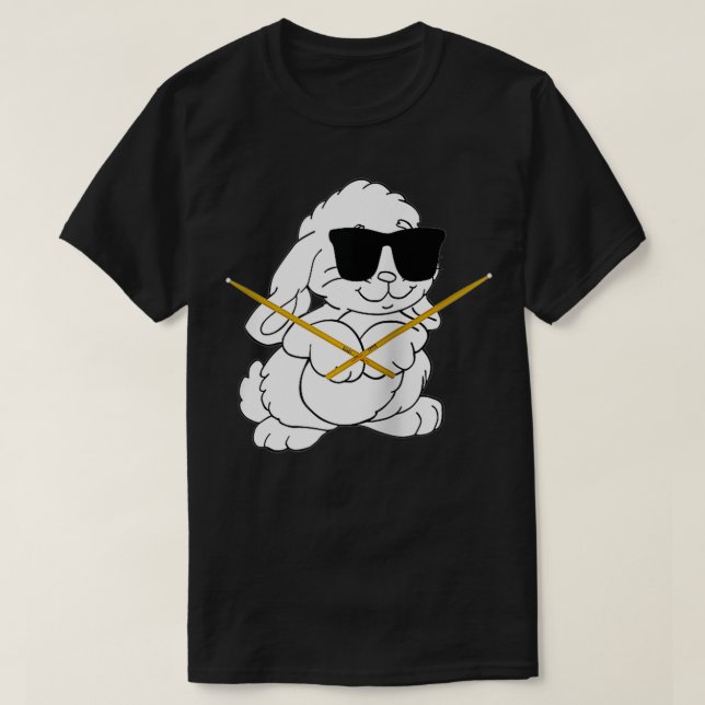 Funny kanin Wearing Sunglasses Spela Drums T Shirt (Design framsida)