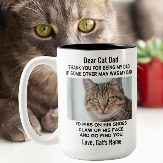 Funny Kära Cat Pappa | Anpassningsbar Kats foto oc Två-Tonad Mugg (Skapare uppladdad)