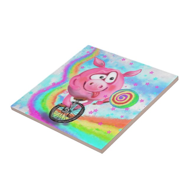Funny karamisk Tile Circus Acrobat Gris Cyclist Kakelplatta (Sidan)